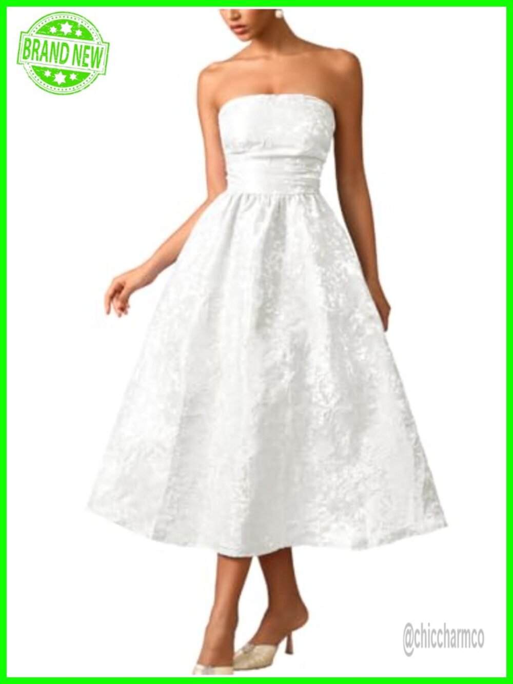 Strapless Corset Midi Dress Ruched A Line Formal Wedding Guest